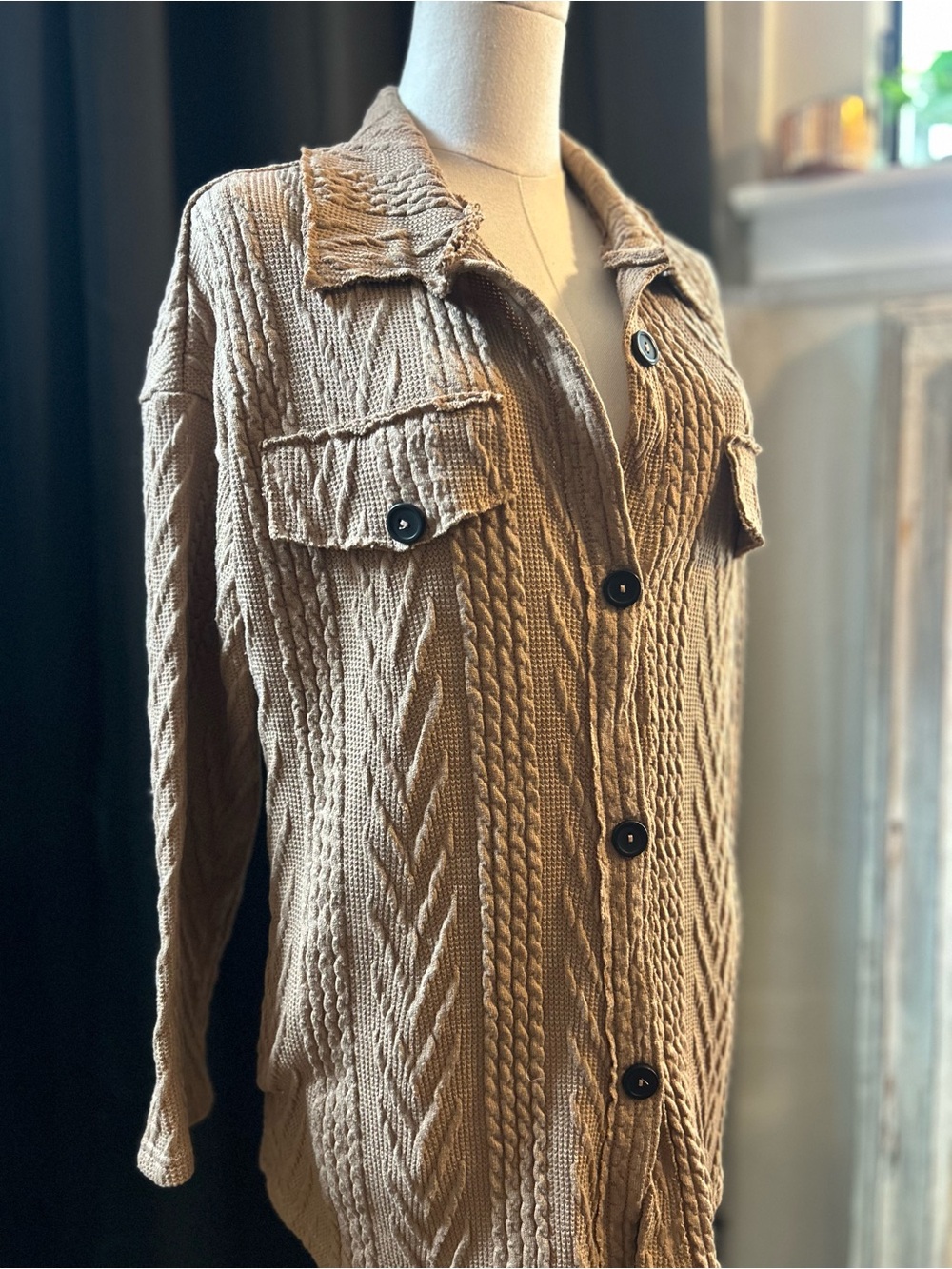Cable Knit Button-Up Cardigan - Picture 5 of 6
